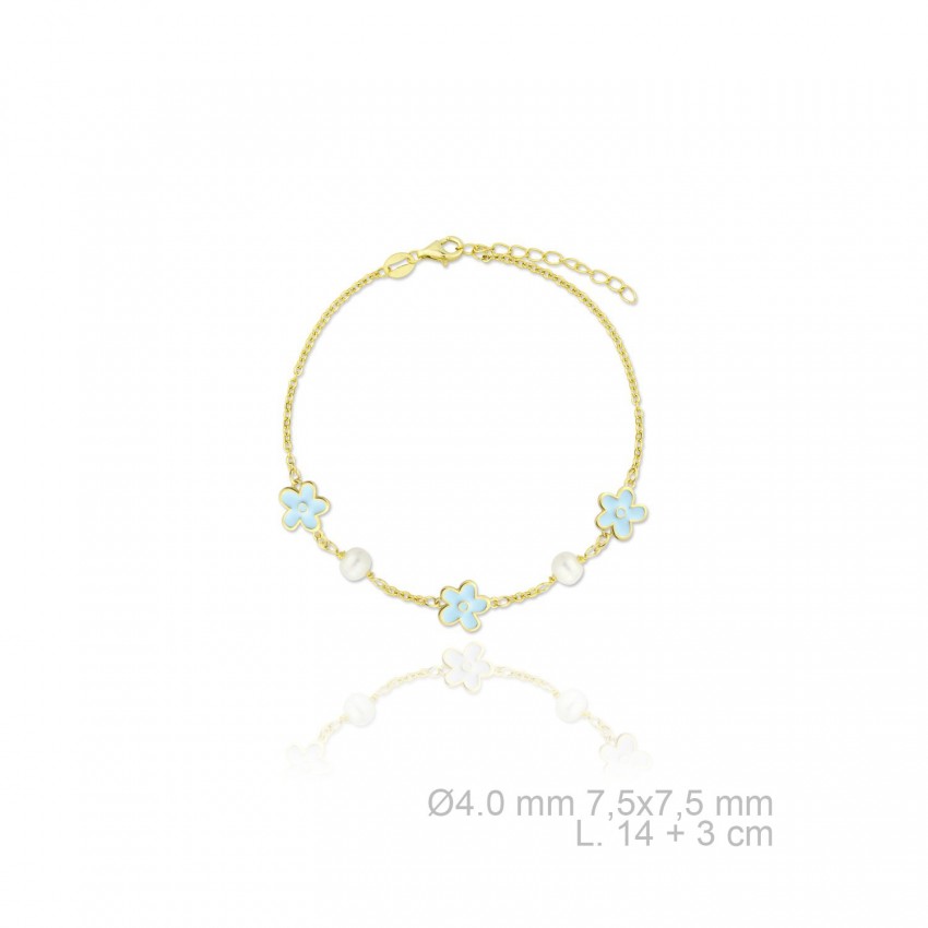 Pulsera de Plata de Ley en dorado con perla y esmalte