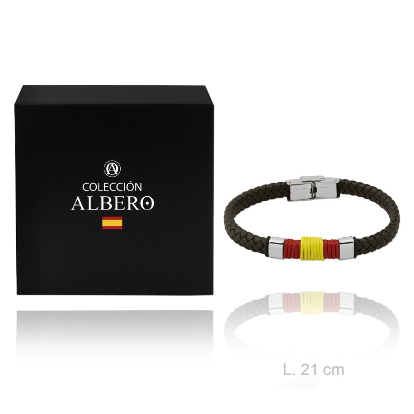 Pulsera acero y cuero trenzado
