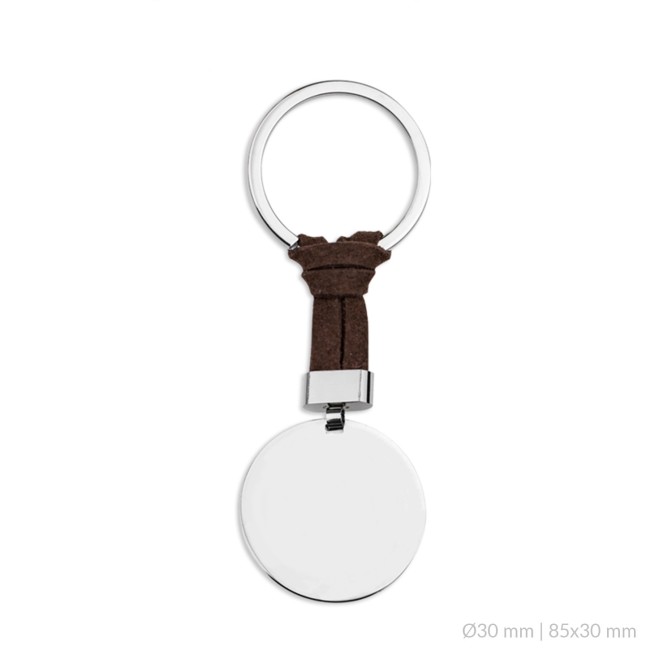 Llavero de Acero con entrepieza de ante marrón anudada | Ø30mm