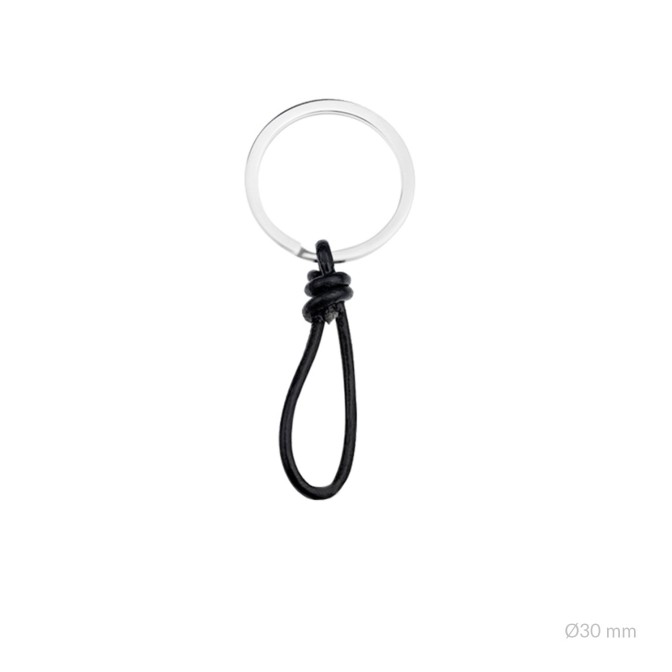Anilla de acero y entrepieza de cuero negro anudado | Ø30 mm