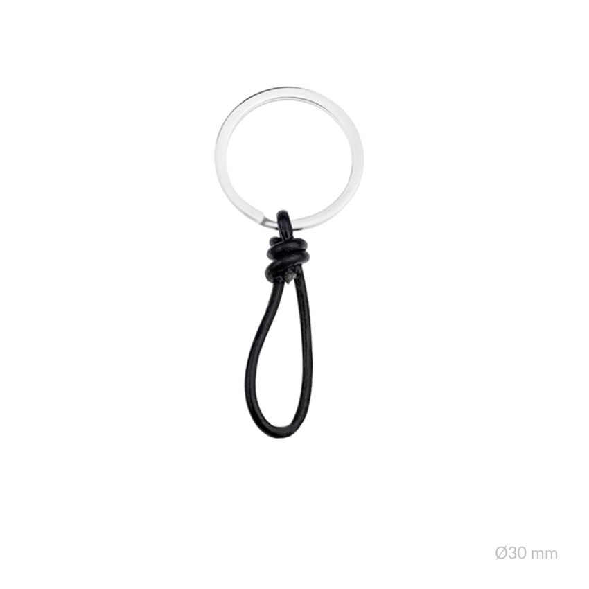 Anilla de acero y entrepieza de cuero negro anudado | Ø30 mm