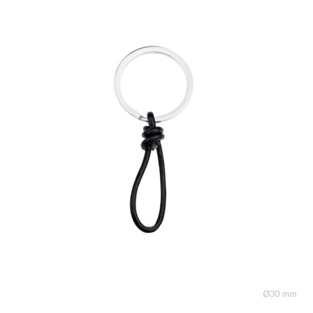 Anilla de acero y entrepieza de cuero negro anudado | Ø30 mm