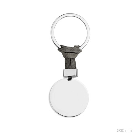 Llavero de Acero con entrepieza de ante gris anudada | Ø30mm