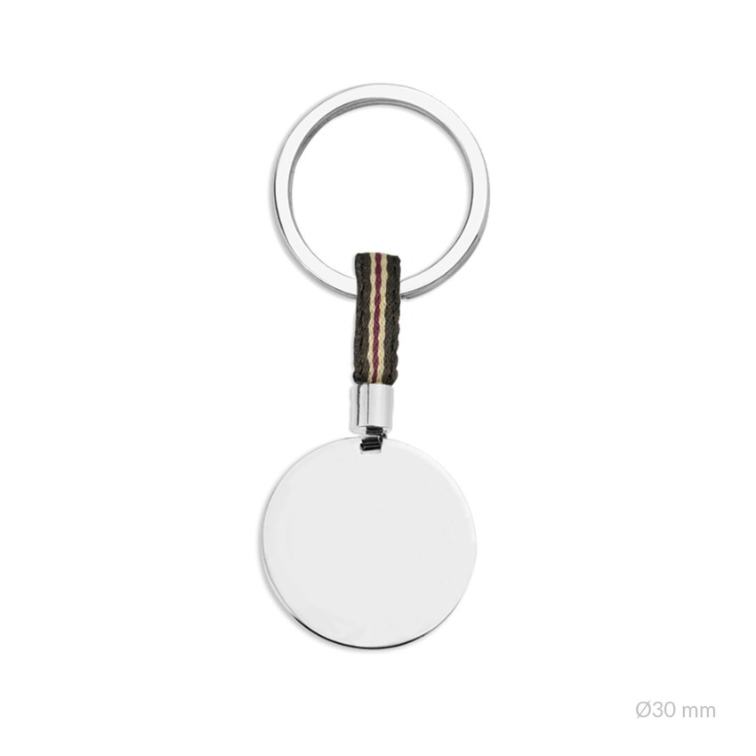 Llavero de Acero con entrepieza de tela de algodón rojo/marrón | Ø30mm