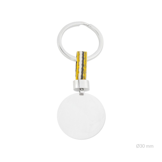 Llavero de Acero con entrepieza de tela de algodón amarillo/gris | Ø30mm
