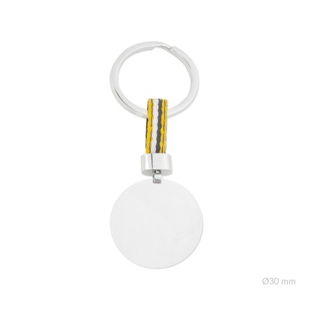 Llavero de Acero con entrepieza de tela de algodón amarillo/gris | Ø30mm