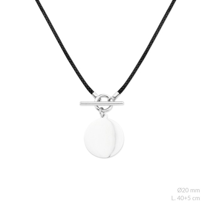 Gargantilla de Plata de Ley y cuero negro para grabar | Ø20 mm