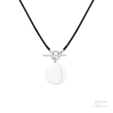 Gargantilla de Plata de Ley y cuero negro para grabar | Ø20 mm