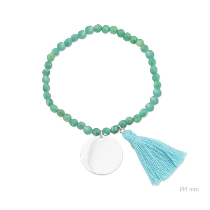 Pulsera elástica con rocalla facetada turquesa de Ø4 mm y motivo de Plata de Ley de Ø20 mm