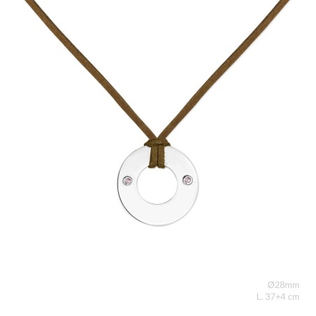 Gargantilla de Plata de Ley con circonitas rosas y ante marrón para grabar | Ø28 mm