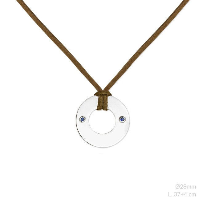 Gargantilla de Plata de Ley con circonitas azules y ante marrón para grabar | Ø28 mm