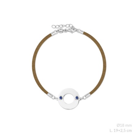 Pulsera de Plata de Ley con circonitas azules y ante marrón para grabar | Ø18 mm