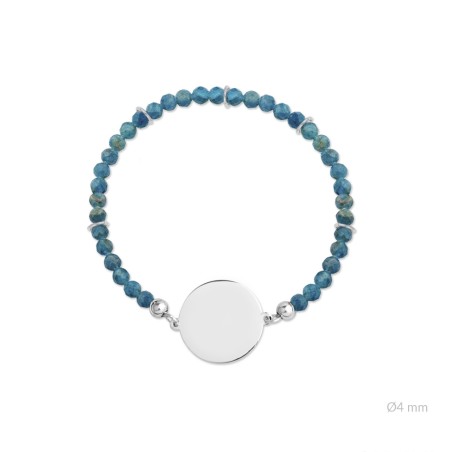 Pulsera elástica con rocalla facetada turquesa de Ø4 mm y motivo de Plata de Ley de Ø20 mm