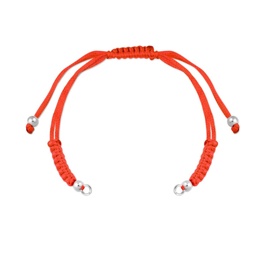 Cuerpo de macramé rojo con terminales de Plata de Ley | Asas abiertas | L. 28,5 cm máx.