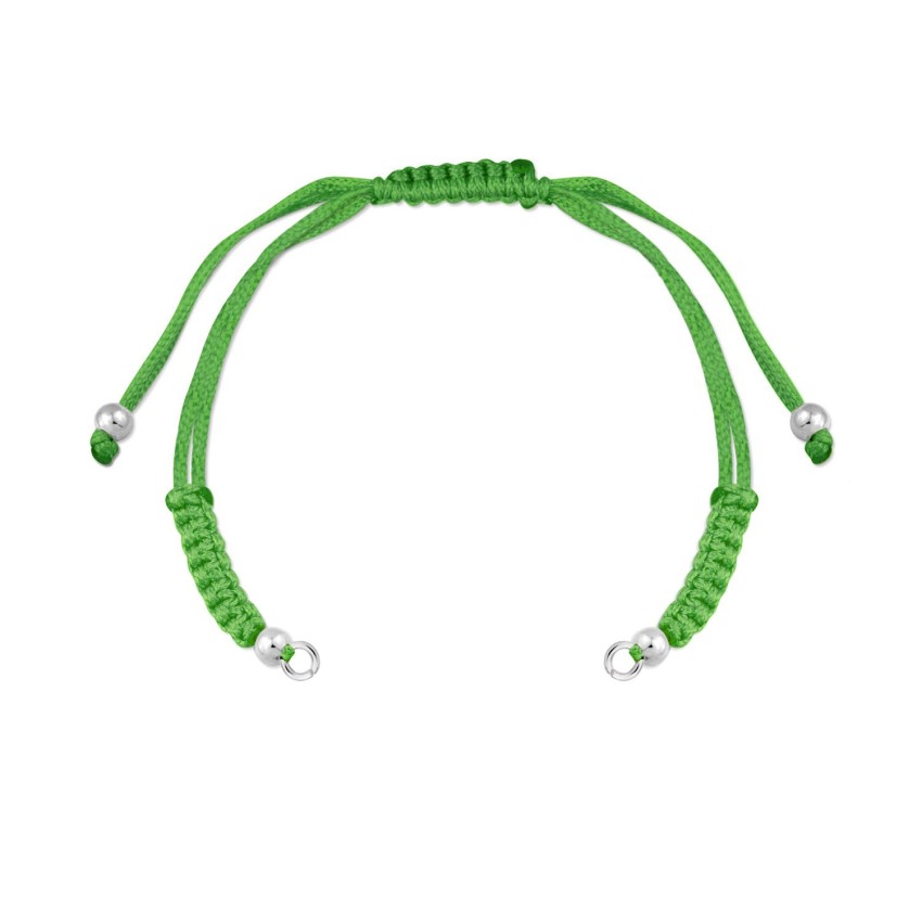 Cuerpo de macramé verde con terminales de Plata de Ley | Asas abiertas | L. 28,5 cm máx.