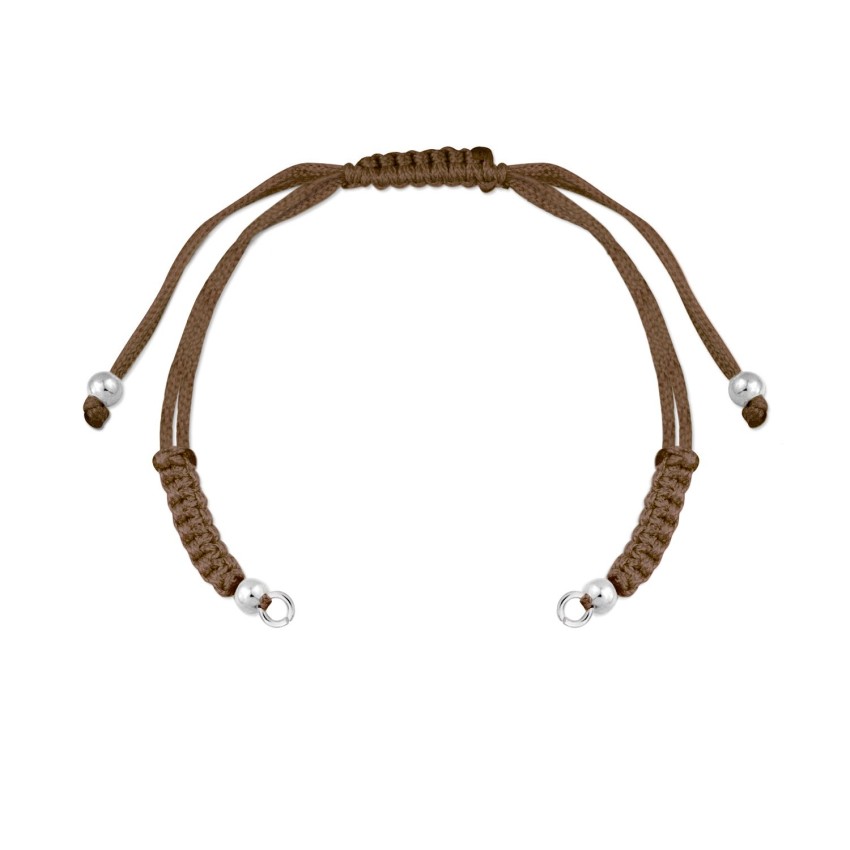 Cuerpo de macramé marrón con terminales de Plata de Ley | Asas abiertas | L. 28,5 cm máx.