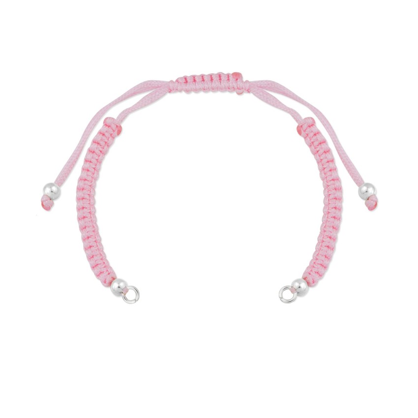 Cuerpo de macramé rosa bebé con terminales de Plata de Ley | Asas abiertas | L. 25,5 cm máx.