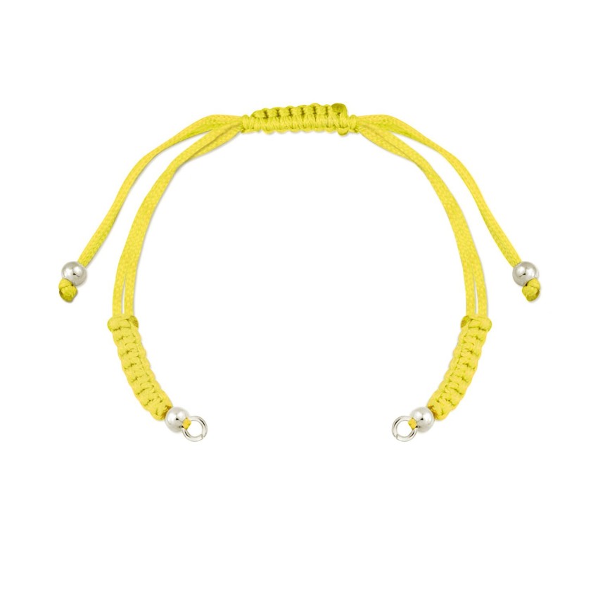 Cuerpo de macramé amarillo con terminales de Plata de Ley | Asas abiertas | L. 28,5 cm máx.