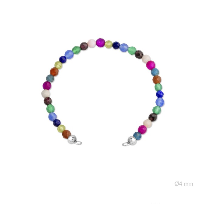 Cuerpo elástico de piedras de color facetadas de Ø4 mm con terminales de Plata de Ley | Asas abiertas | L. 14,5 cm
