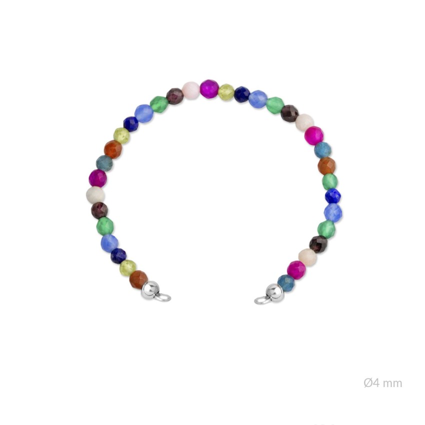 Cuerpo elástico de piedras de color facetadas de Ø4 mm con terminales de Plata de Ley | Asas abiertas | L. 14,5 cm