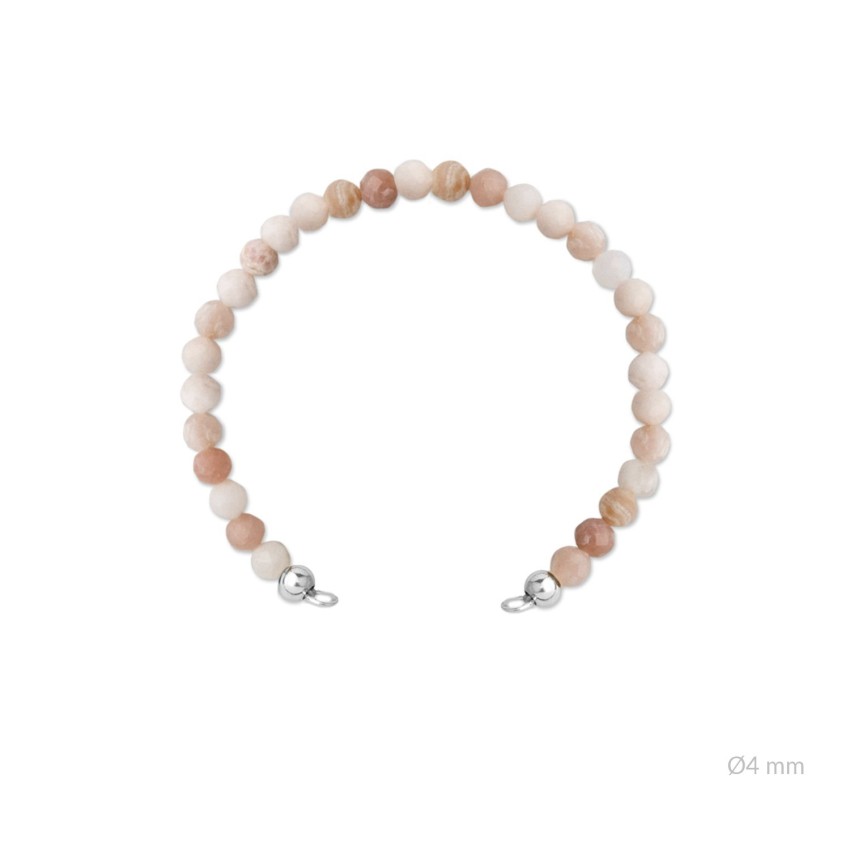 Cuerpo elástico de cuarzo rosa facetado de Ø4 mm con terminales de Plata de Ley | Asas abiertas