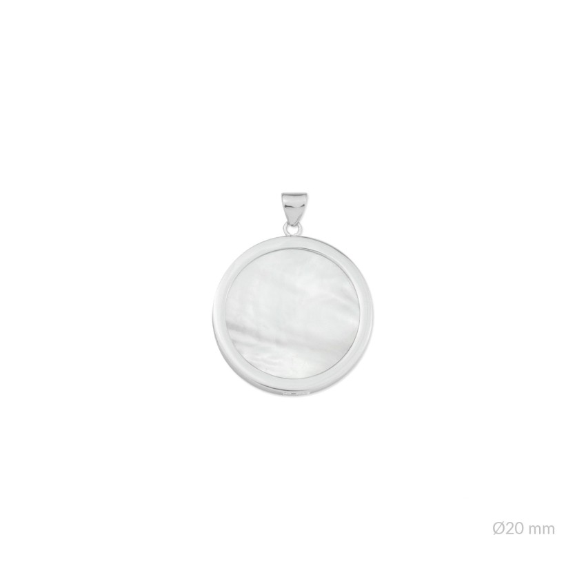 Colgante de nácar/ónix con reasa y placa en el reverso de Plata de Ley | Ø20 mm
