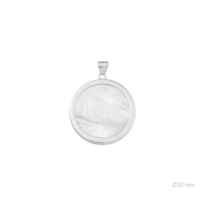 Colgante de nácar/ónix con reasa y placa en el reverso de Plata de Ley | Ø30 mm