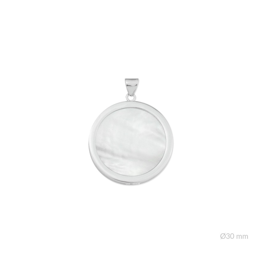 Colgante de nácar/ónix con reasa y placa en el reverso de Plata de Ley | Ø30 mm