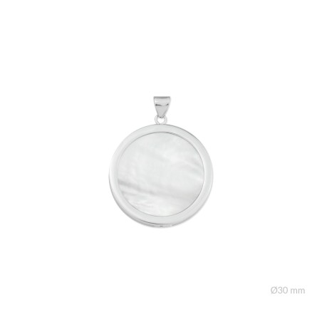 Colgante de nácar/ónix con reasa y placa en el reverso de Plata de Ley | Ø30 mm