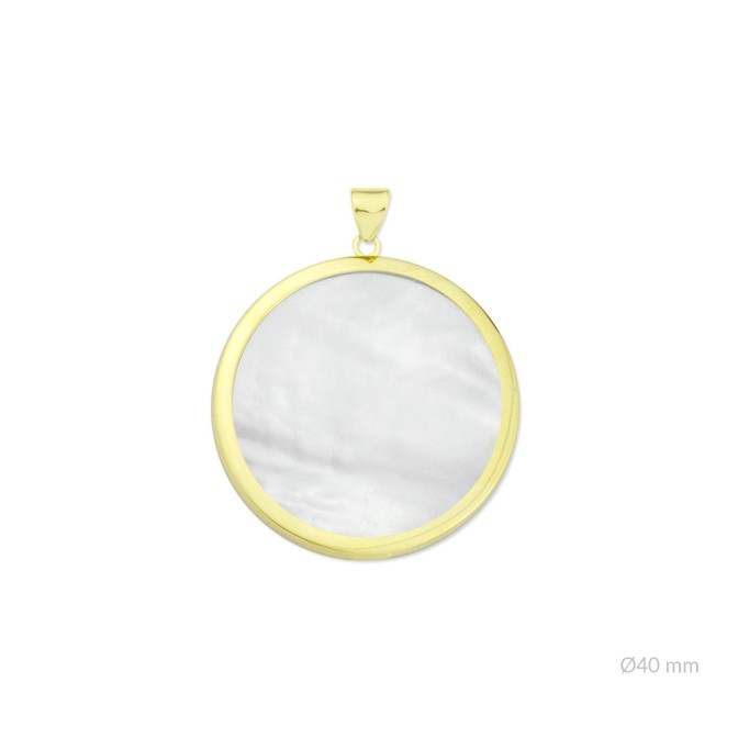 Colgante de nácar/ónix con reasa y placa en el reverso de Plata de Ley | Ø40 mm
