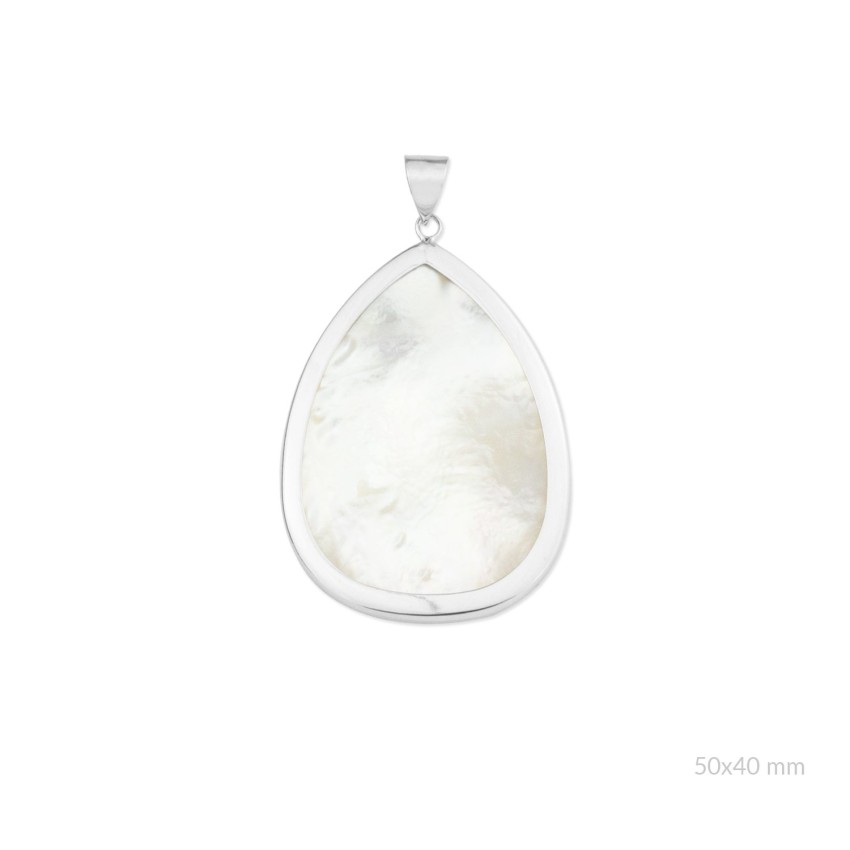 Colgante de nácar en forma pera y montura de Plata de Ley  | 40x50 mm