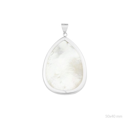 Colgante de nácar en forma pera y montura de Plata de Ley  | 40x50 mm