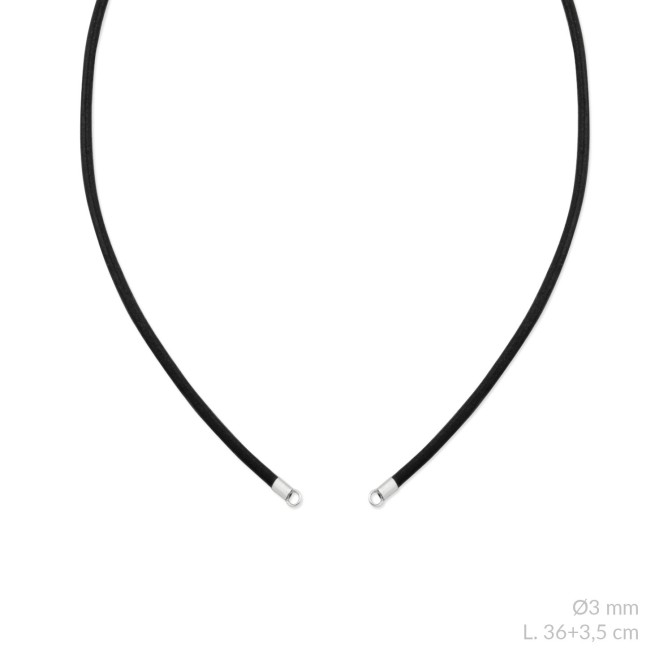 Gargantilla de cuero negro de Ø3 mm con terminales de Plata de Ley | L. 46+3,5cm
