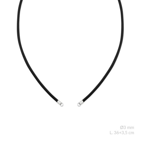 Gargantilla de cuero negro de Ø3 mm con terminales de Plata de Ley | L. 46+3,5cm