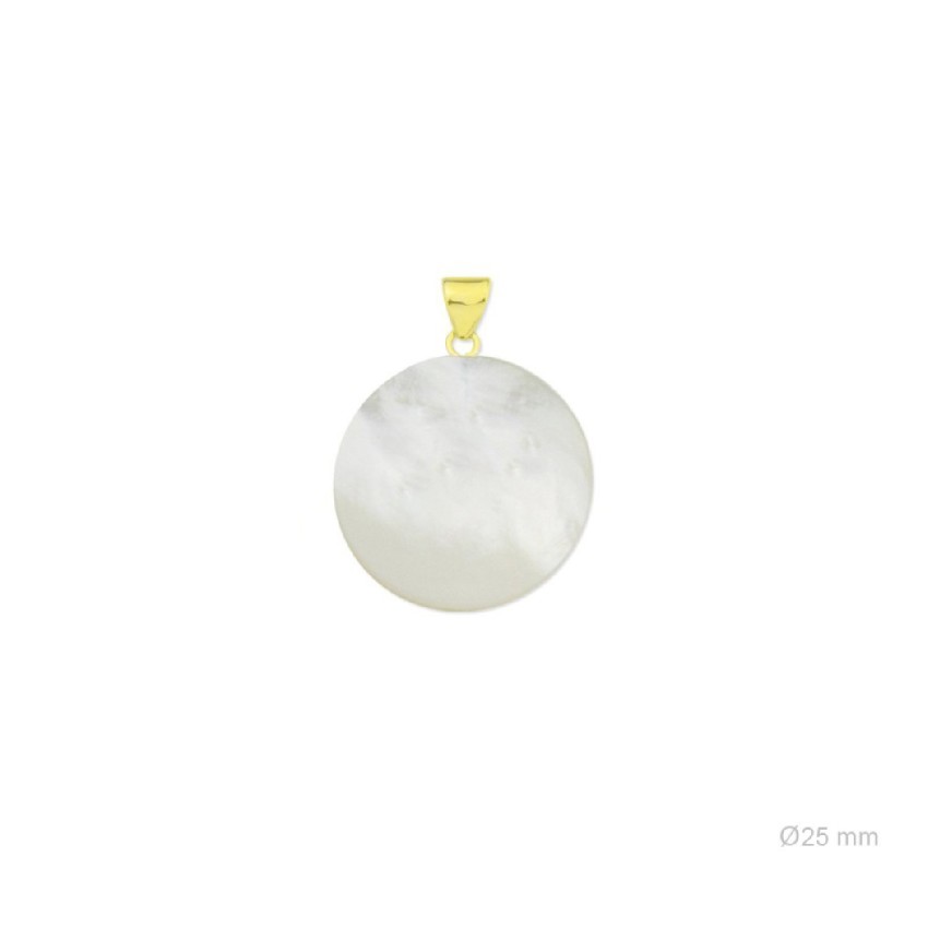 Colgante de nácar con reasa de Plata de Ley y placa en el reverso | Ø25 mm