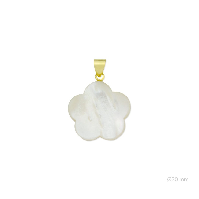 Flor de nácar con reasa de Plata de Ley y placa en el reverso | Ø30 mm