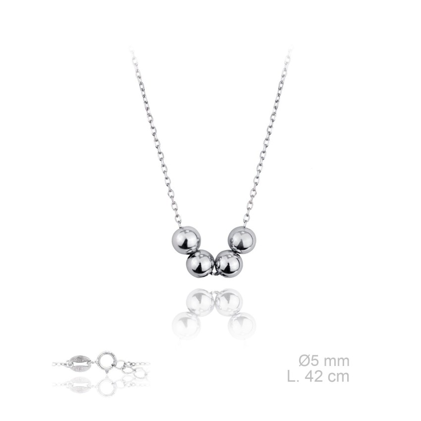 Gargantilla con 4 bolitas y cadena forzada de Plata de Ley | L. 42+3,5cm