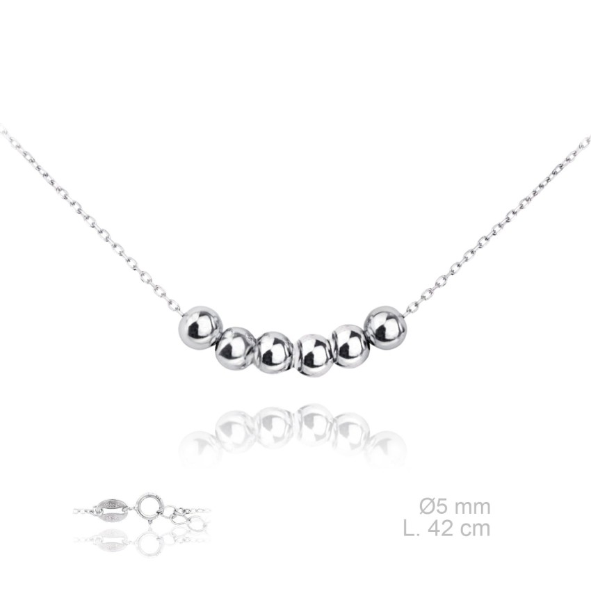 Gargantilla con 6 bolitas y cadena forzada de Plata de Ley | L. 42+3,5cm
