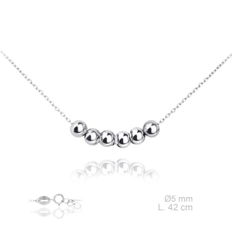 Gargantilla con 6 bolitas y cadena forzada de Plata de Ley | L. 42+3,5cm