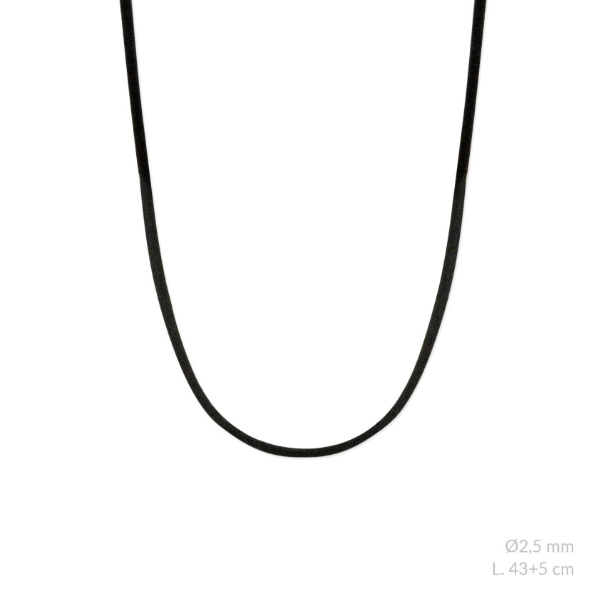 Gargantilla de ante negro y terminales de Plata de Ley y circonita | L. 43+5cm