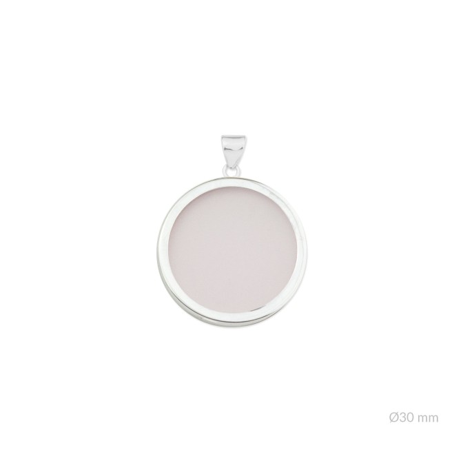 Colgante con cuarzo rosa y montura en Plata de Ley | Ø30 mm