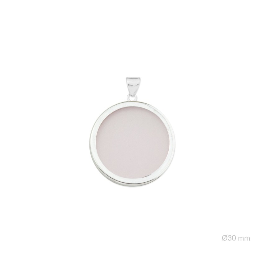 Colgante con cuarzo rosa y montura en Plata de Ley | Ø30 mm