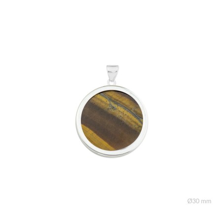 Colgante con ojo de tigre y montura en Plata de Ley | Ø30 mm
