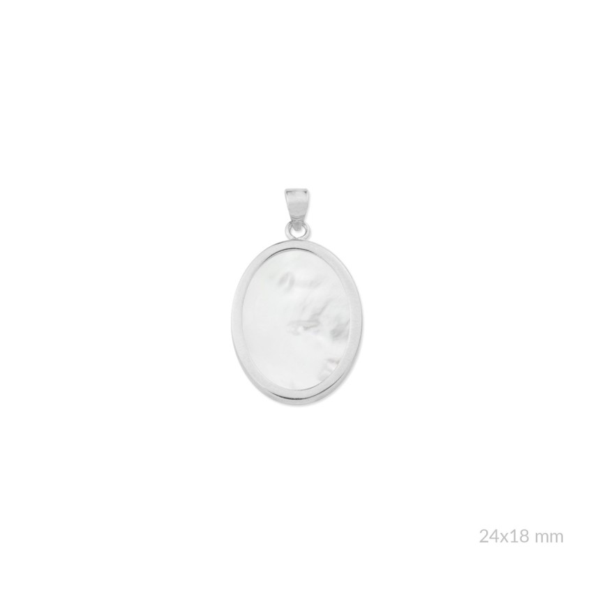 Colgante de nácar con montura de Plata de Ley y placa en el reverso | 24x18 mm