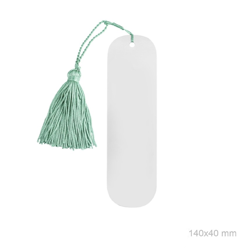 Marcapáginas en acero con pompóm verde | 14x4 cm